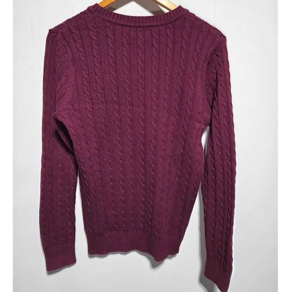 Croft & Barrow Purple Woman's Braided Knit Crew Neck Sweater Large